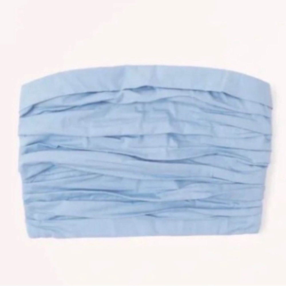 Abercrombie & Fitch Light Blue Runched Poplin Strapless Crop Top - Picture 2 of 5